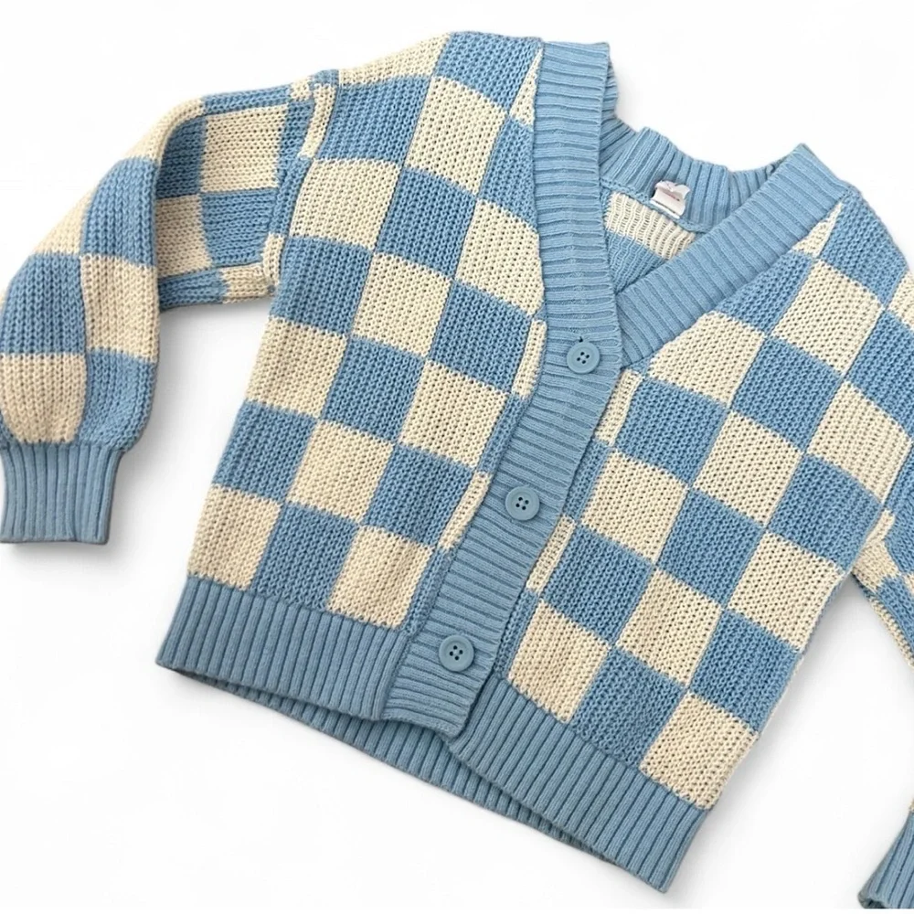 Old Navy Blue and Cream Checkered Sweater